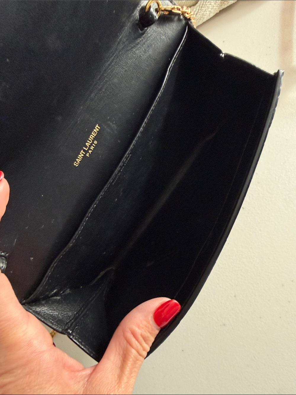 Yves Saint Laurent Black Croc-Embossed Envelope Crossbody with Gold Hardware - Picture 9 of 9